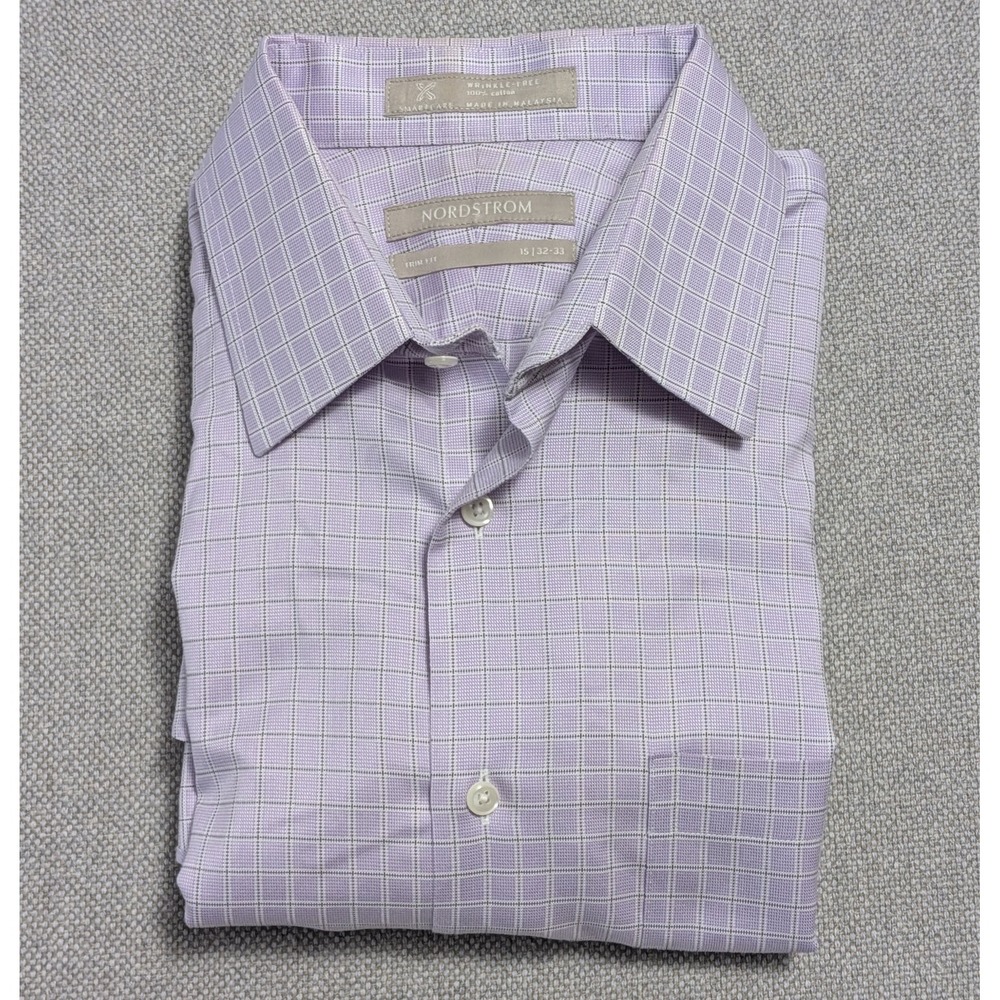Nordstrom Men's Vintage Dress Shirt Lavender 15 32/33 100% Cotton Trim Fit